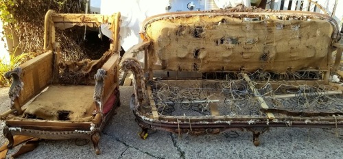 a discarded, original, Victorian sofa and chair!